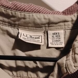 L.L. Bean Men's Tan Shirt with Maroon Collar